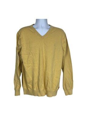 Izod XL Yellow V-Neck Mens Sweater Casual Knit Pullover Long Sleeve Cotton Blend